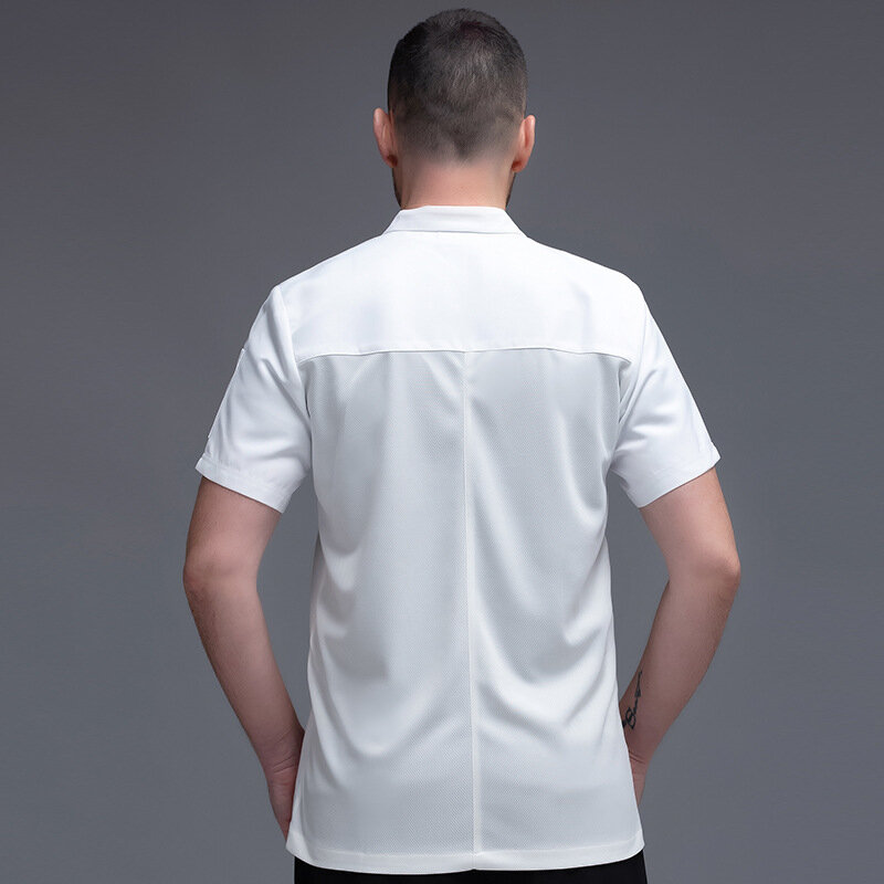 White Chef Coat Short-Sleeved Restaurant Kitchen Jacket Hotel Uniform Set Wholesale Summer Cooking Clothes Apron Breathable