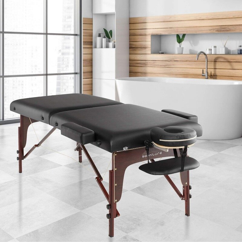 Mesa de masaje ligera de espuma viscoelástica biplegable con paneles Reiki, incluye reposacabezas, cuna facial, reposabrazos
