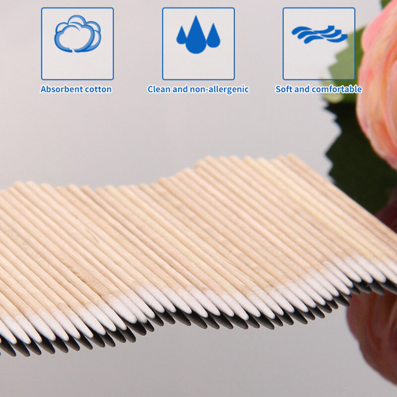 Nails Wood Cotton Swab Clean Sticks Small Pointed Wooden Cotton Head Manicure Detail Corrector Nail Polish Remover Art Tools