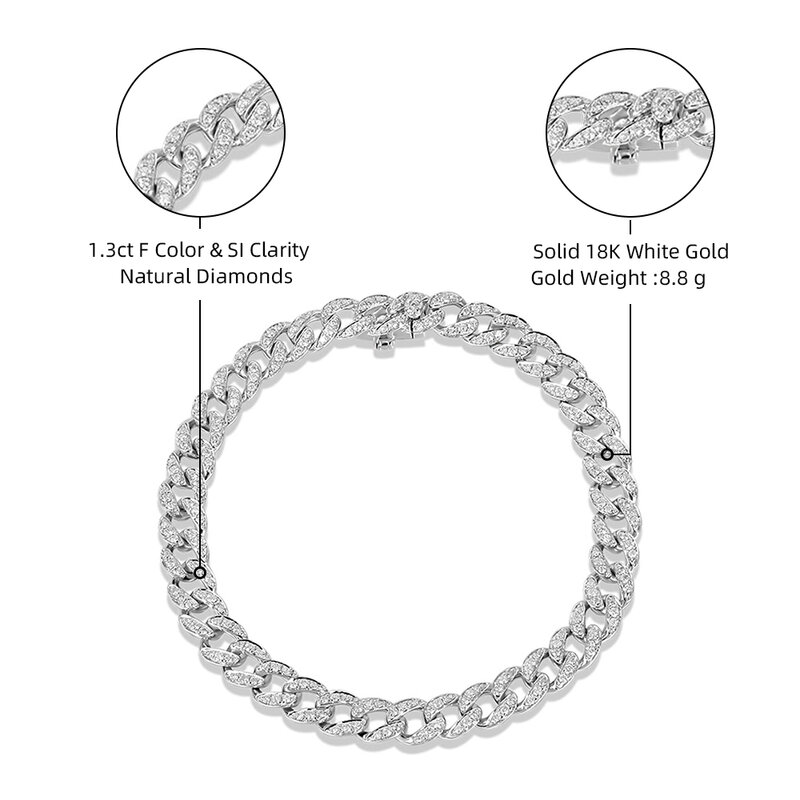 Pulsera de Cuba con diamantes naturales para mujer, Color F, VSI, oro blanco sólido de 18k, AU750, joyería fina para compromiso y boda