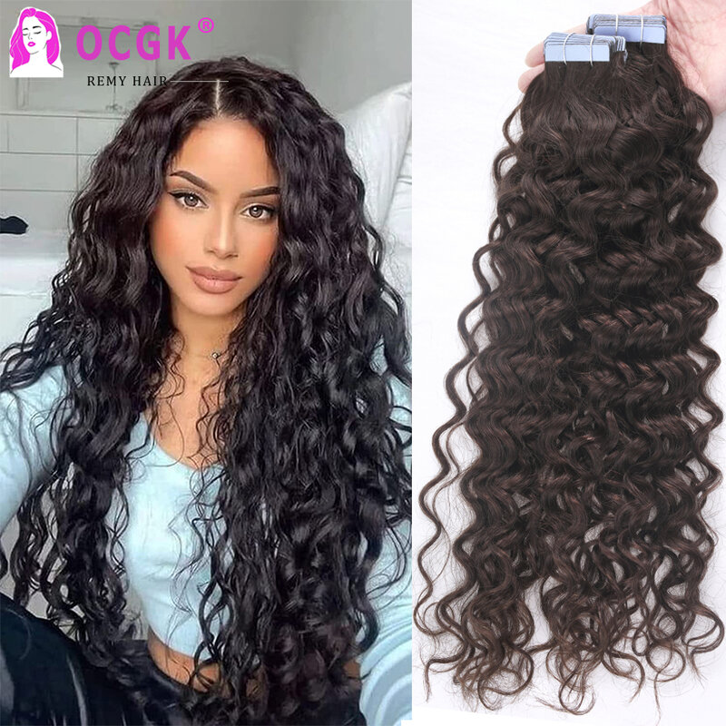 Water Wave Tape In Human Hair Extensions 12-26Inch 100% Real Remy Human Hair Naadloze Huid Inslag Tape in Haar Extensions 2.0 G/stk