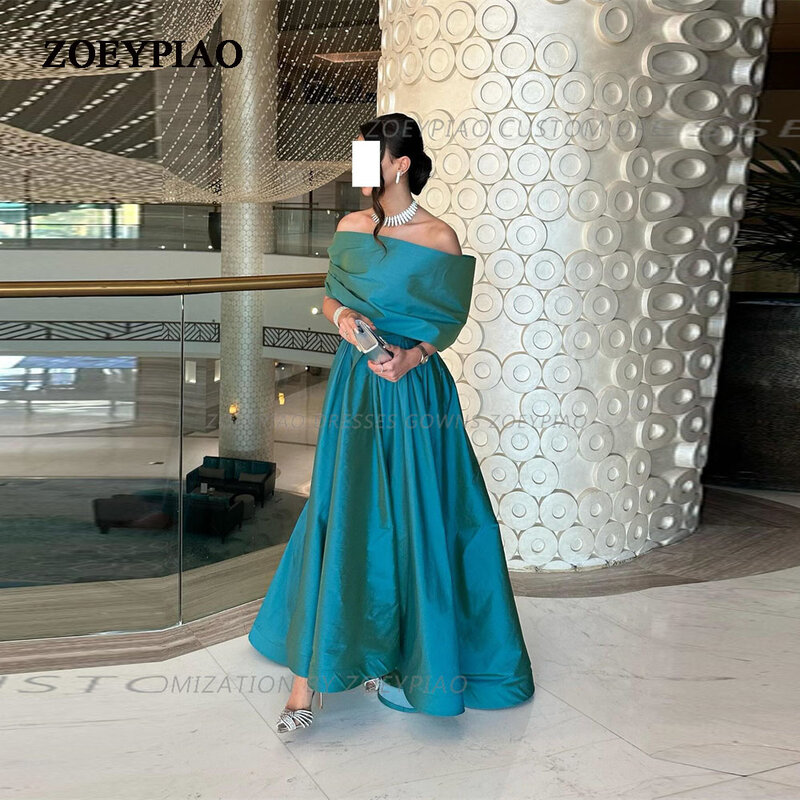 Elegant A Line Strapless Prom Gowns Women's Off Shoulder Taffeta Party Evening Gown Ankle High Low Special Occasion Dress