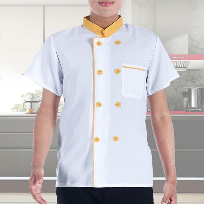 Camisa de cozinheiro chefe do colar de pé, Top do cozinheiro chefe, respirável, mancha-resistente, uniforme para a cozinha, padaria, restaurante, cozinheiros, cantina, parte superior