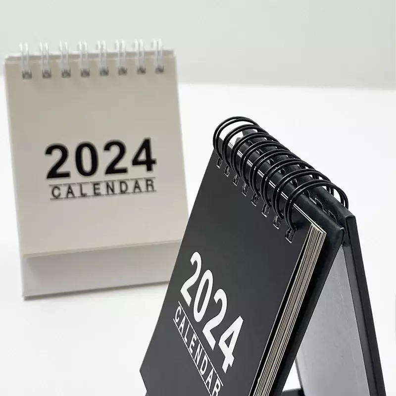 Calendário de Mesa Kawaii Coil, Lista de Tarefas, Planejador Diário Mensal, Organizador de Agenda, Material de Escritório Bonito, Preto e Branco, 2024, 2025