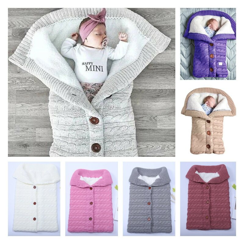 Unisex Infant Swaddle Blankets Soft Thick Fleece Knit Baby Girls Boys Stroller Wraps Baby Accessory Grey Warm Sleeping Bags