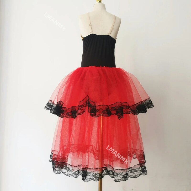 Czerwona sukienka Spainish baletowa spódniczka Tutu romantyczna spódnica dla dziewczynek miękki tiul długa sukienka kostiumy sceniczne