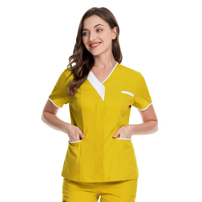 Verpleegkundige Uniform Scrubs Tops Dames Korte Mouw Pocket Overalls Uniformen Medische Verpleging Werkkleding Arbeiders Tuniek Scrubs Top