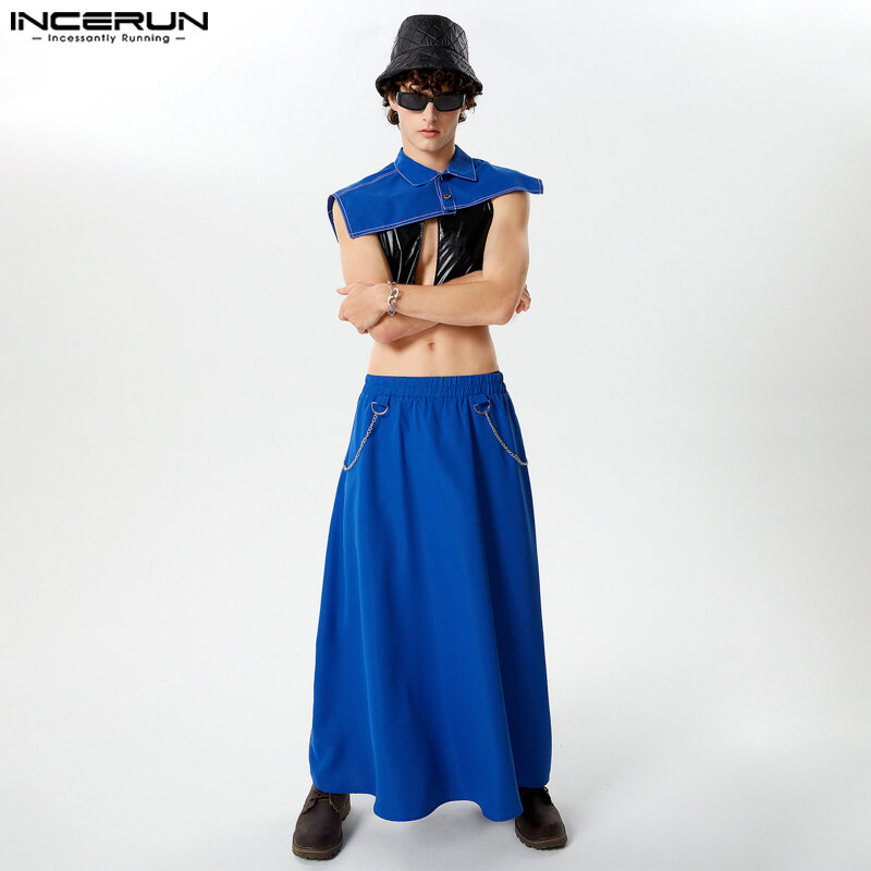 2024 Men Irregular Sets Solid Personality Lapel Sleeveless Crop Vests & Skirts 2PCS Streetwear Fashion Men Casual Suits INCERUN