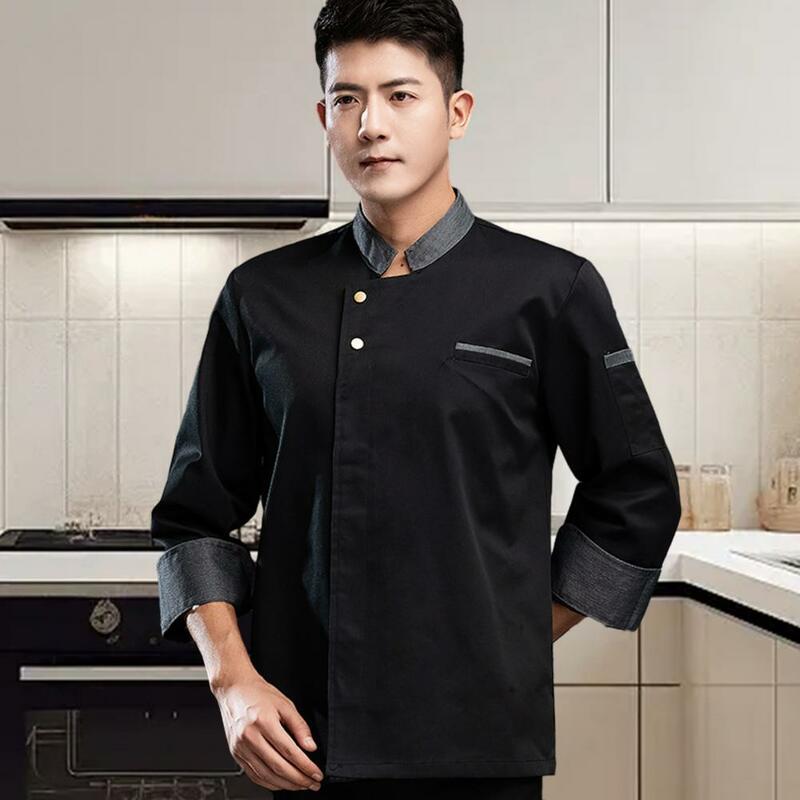 Comodo abbigliamento da cuoco giacca da cuoco resistente alle macchie traspirante per cucina, panetteria, ristorante, manica corta, colletto alla coreana Unisex