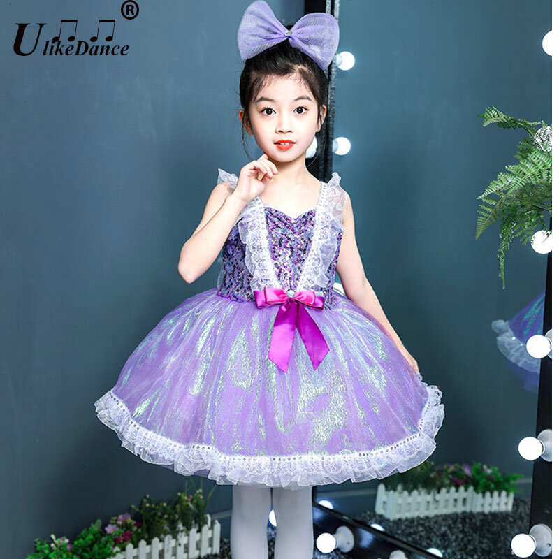 Purple Color Girls Dress Kids  Ballet Costumes Kid Tutu Skirt with Adjustable Straps Ballerina Dress Girl Dance Wear