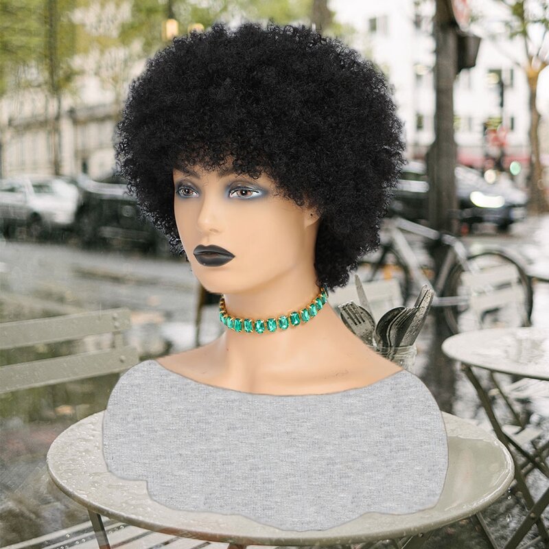 Curto Afro Kinky peruca encaracolada para as mulheres, 100% cabelo humano, Pixie onda, 180% Densidade, #27