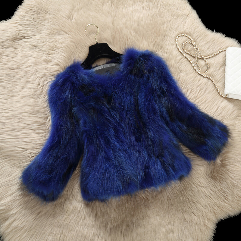 Abrigo de piel de mapache natural para mujer, chaqueta corta y delgada, abrigo cálido de moda para otoño e invierno, novedad de 2022