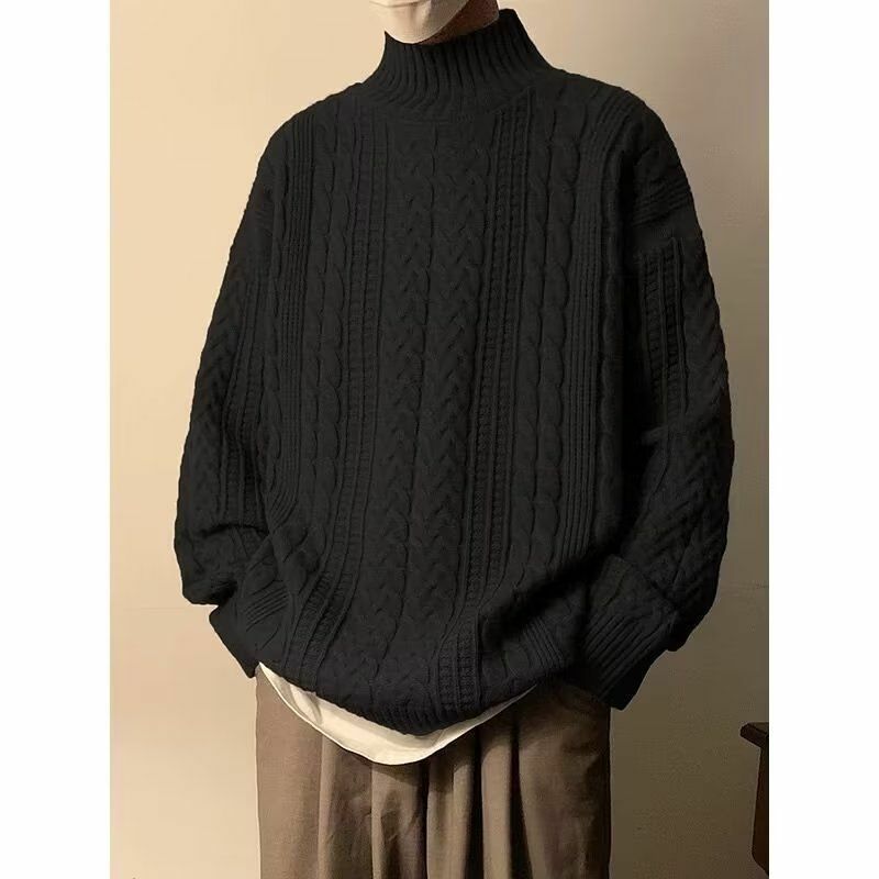 メンズヴィンテージカジュアルセーター,暖かいセーター,だぶだぶのニットセーター,単色,冬,新しいb54,2023