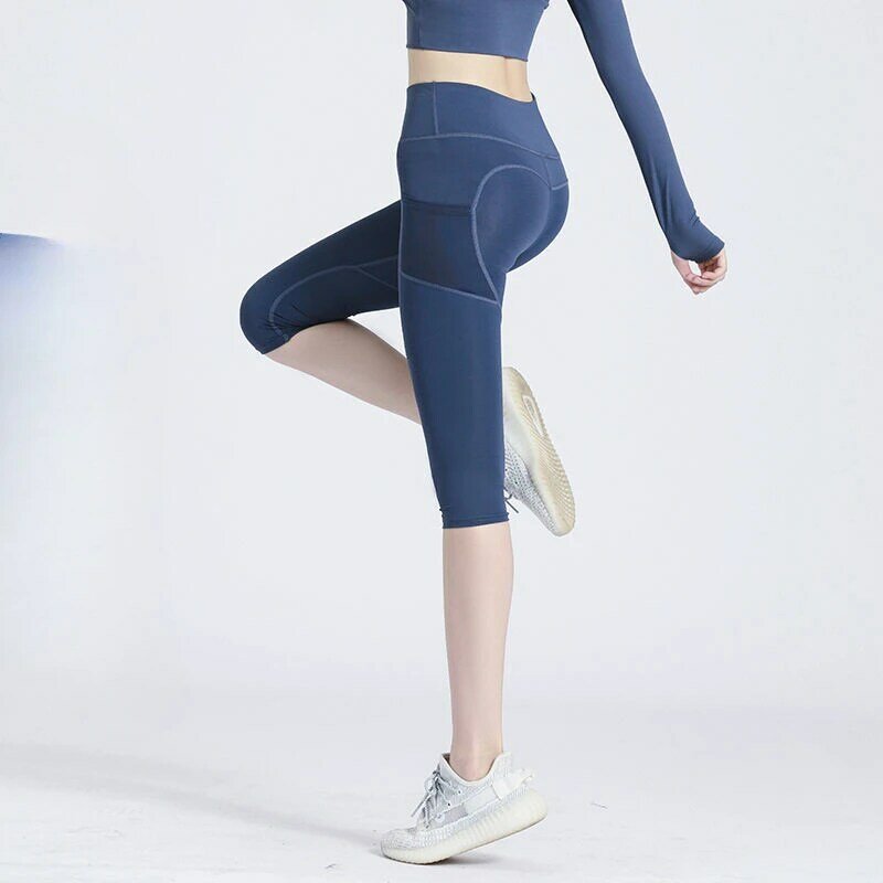 Celana Yoga tanpa kelim Gym wanita, celana olahraga pakaian aktif pinggang tinggi atletik latihan kebugaran legging olahraga Yoga Q53