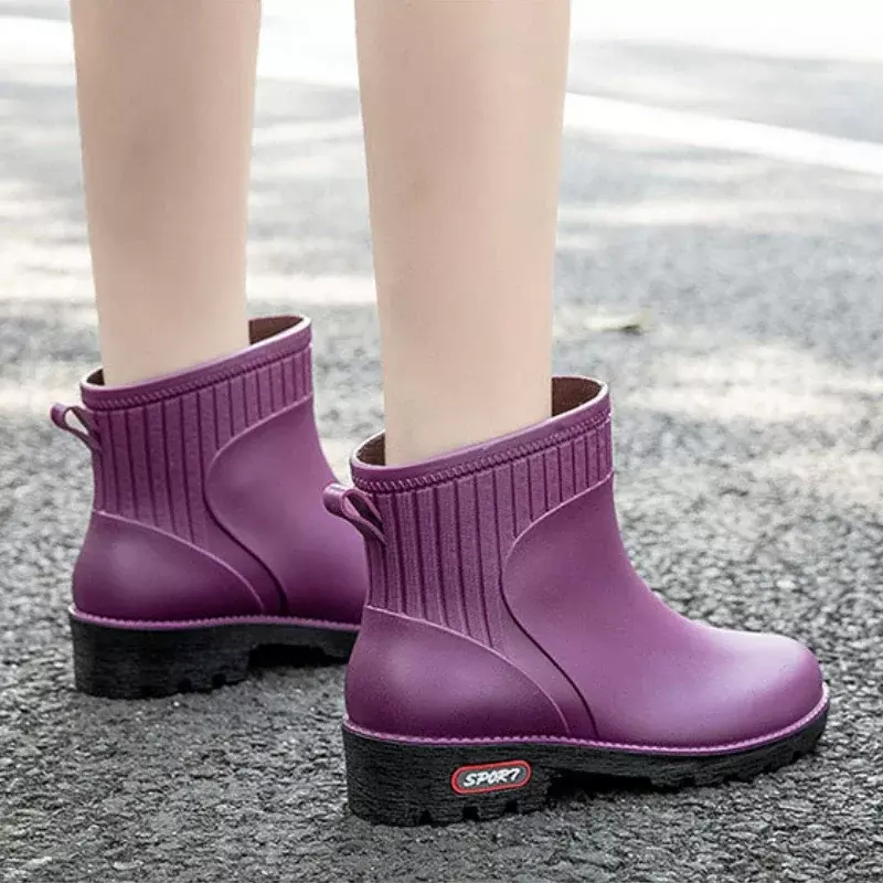 Botki damskie deszczowe kostka gumowe buty damskie kalosze ogrodowe wodoodporne buty przeciwdeszczowe Botas De Lluvia Mujer