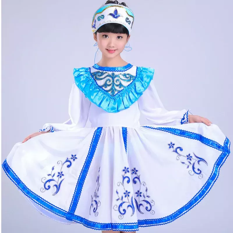 Классический женский традиционный Российский национальный костюм для девочек, современный сценический костюм для мальчиков, костюм для китайских танцев, детское платье принцессы
