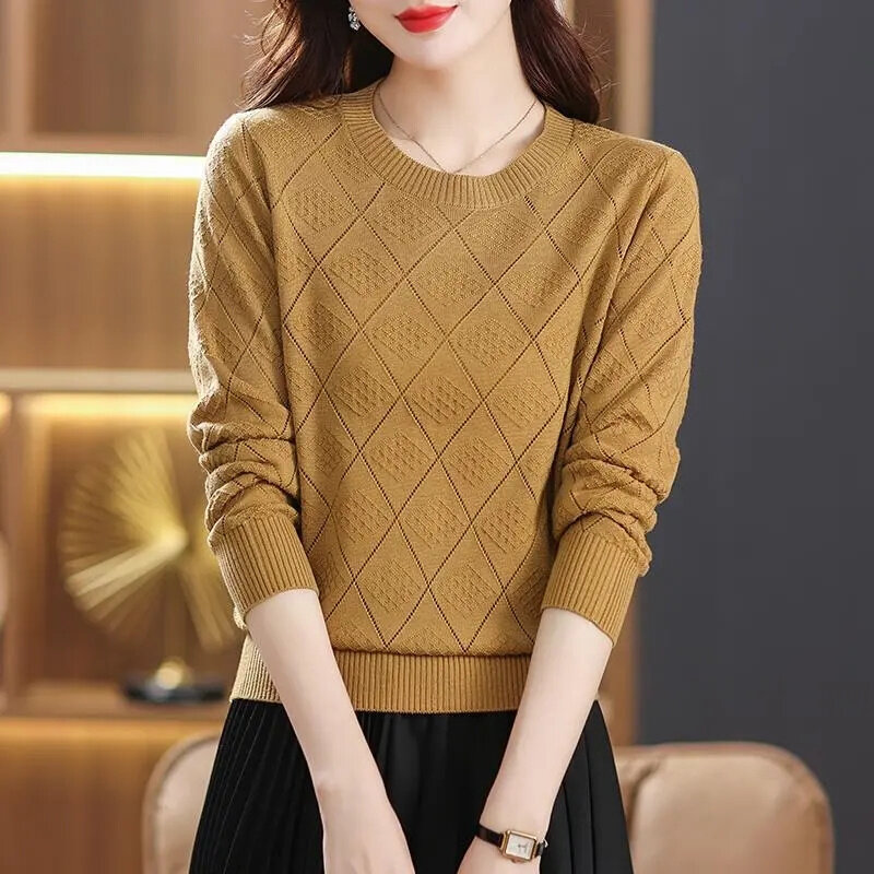 Женский свитер с длинным рукавом, теплый трикотажный пуловер с круглым вырезом, мягкий джемпер в Корейском стиле, весна-осень 2023