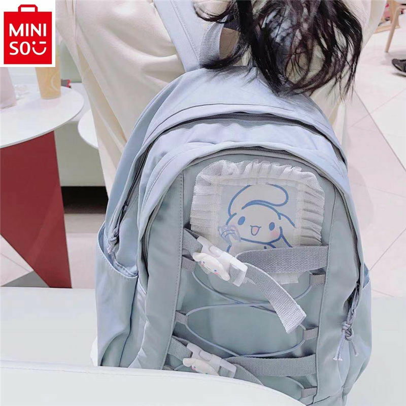 Tas punggung anak gesper ritsleting kartun MINISO, tas sekolah kapasitas besar, tas ransel anak-anak lucu