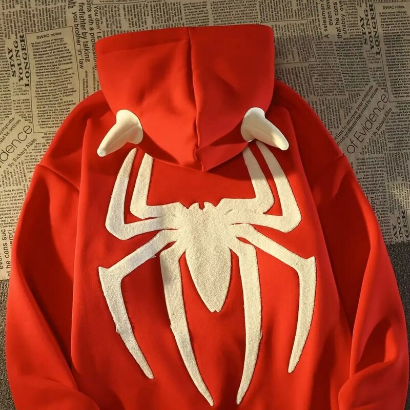 Sweat à capuche brodé Spider Demon surdimensionné américain pour femmes, velours, goth, Harajuku, médicaments, vêtements Y2K, chemise de protection des années 2000