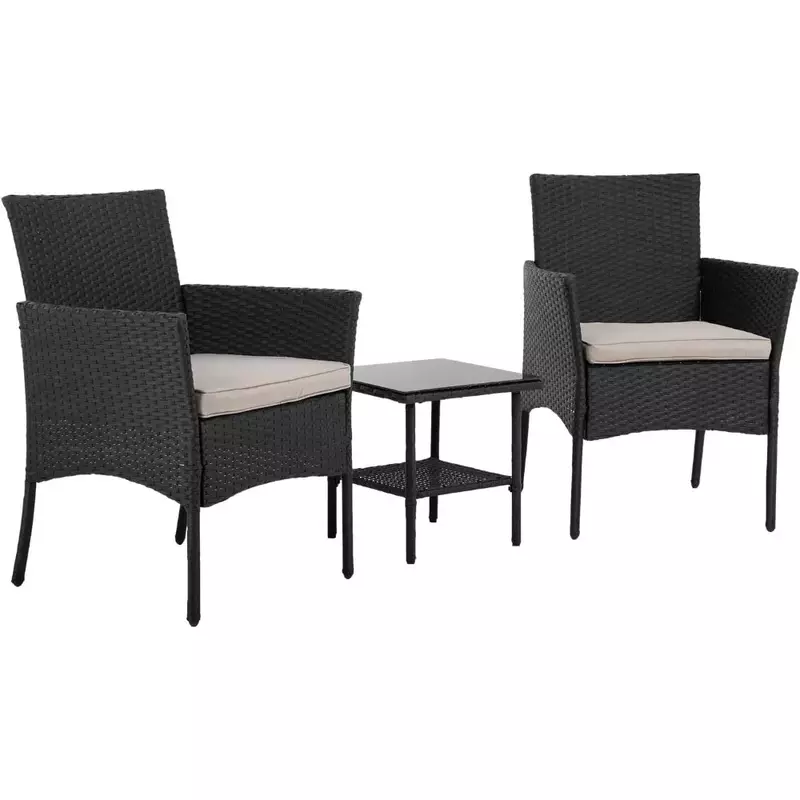 Outdoor Wicker Bistro Rattan Chair Conversation Sets with Coffee Table for Yard/Backyard Lawn Porch
