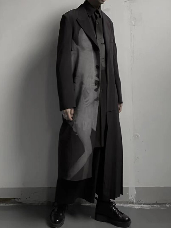 Yohji Yamamoto แจ็คเก็ต Man เสื้อฝนยาวชายเสื้อผู้ชายเสื้อผ้า Unisex Vintage Gothic Coat Man ยาวแจ็คเก็ต Trenchcoats