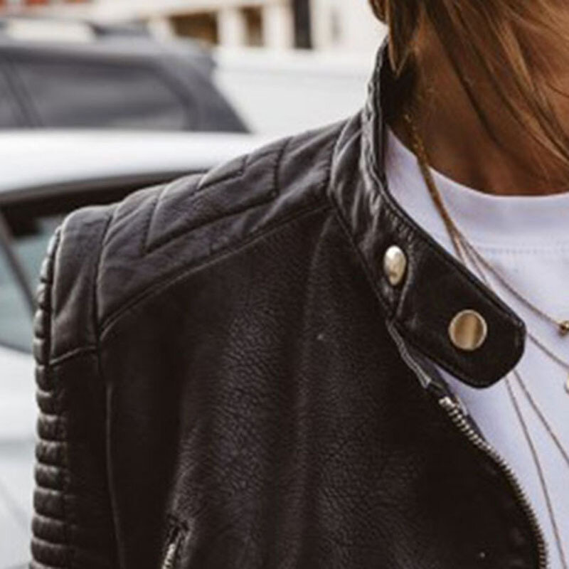 Куртка из искусственной кожи PERITANG, мотоциклетная куртка для отдыха, Женская Осенняя черная модная верхняя одежда, готические кожаные пальто в стиле панк