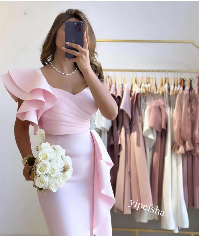 Prom Dress Evening Satin Pleat Wedding Party A-line One-shoulder Bespoke Occasion Gown Midi Es Saudi Arabia  