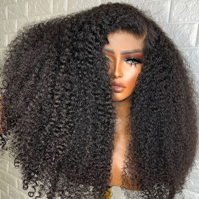 Kinky Curly Lace Frontal peruca de cabelo humano para mulheres, cor natural, cabelo indiano, cor natural, 4x4 Lace Encerramento, 13x4, 4x4, 13x4, HD