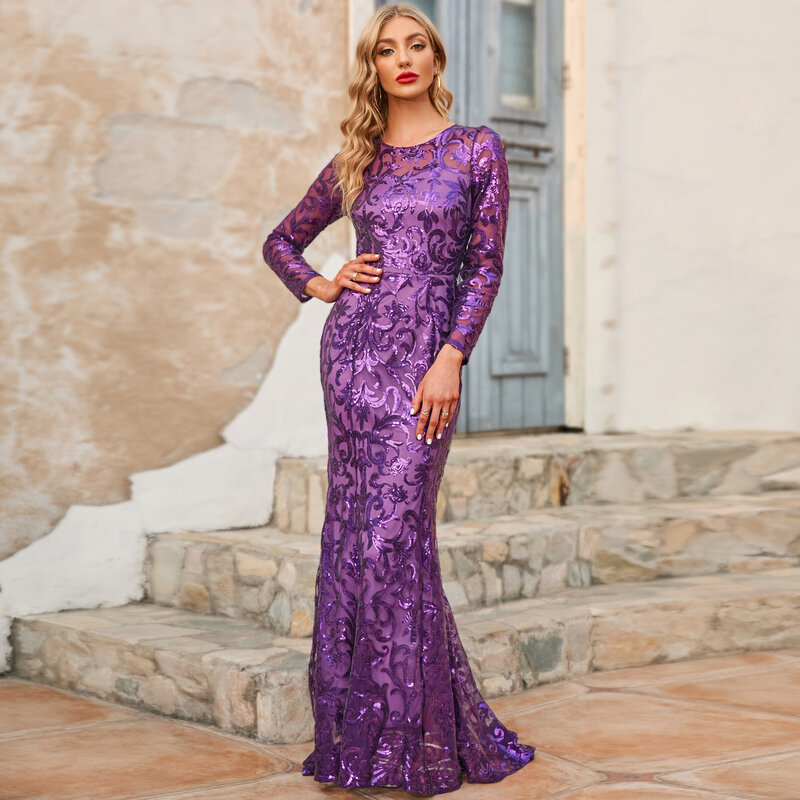 Spring And Autumn Purple Sequined Silk Diamond Sexy Bodycon Dress Women Evening Party Ball Gown Club Strap Dresses Deluxe Dress