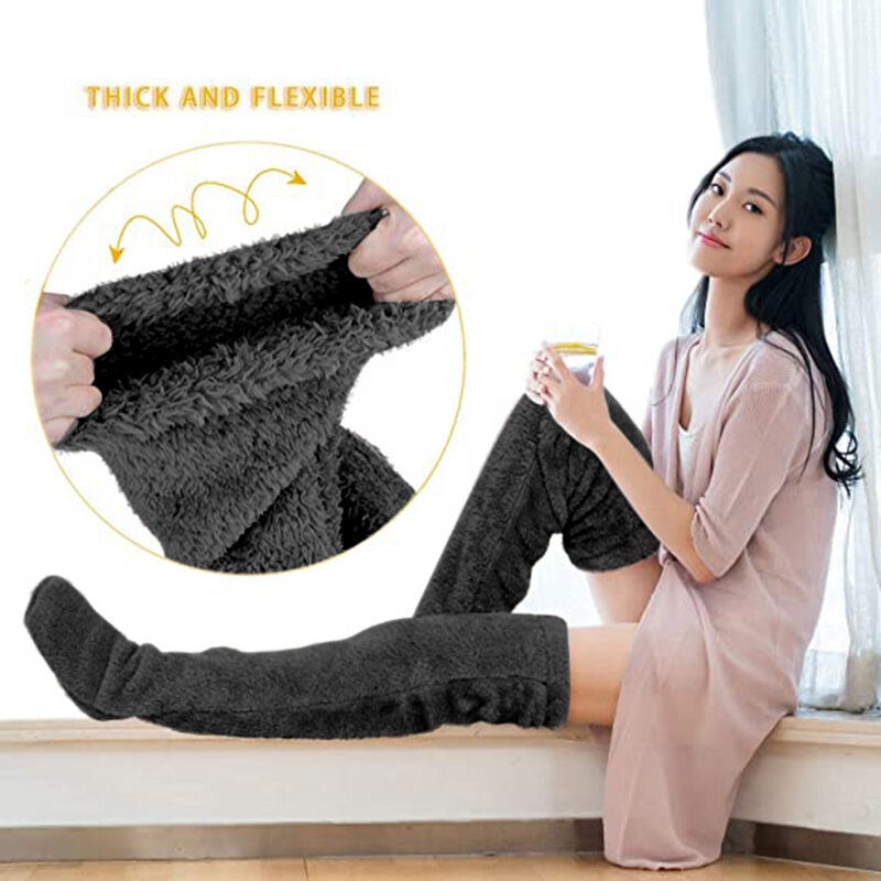 Women Thermal Fleece Long Socks Over Knee High Plush Stockings For Fits Most People
