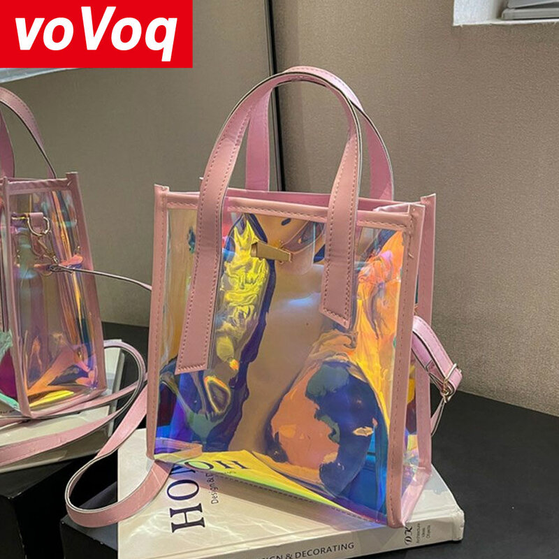 Summer Jelly Transparent Bag Women's Fashion One Shoulder Crossbody Pink Laser PVC Clear Bag High Quality Handbags Feminina