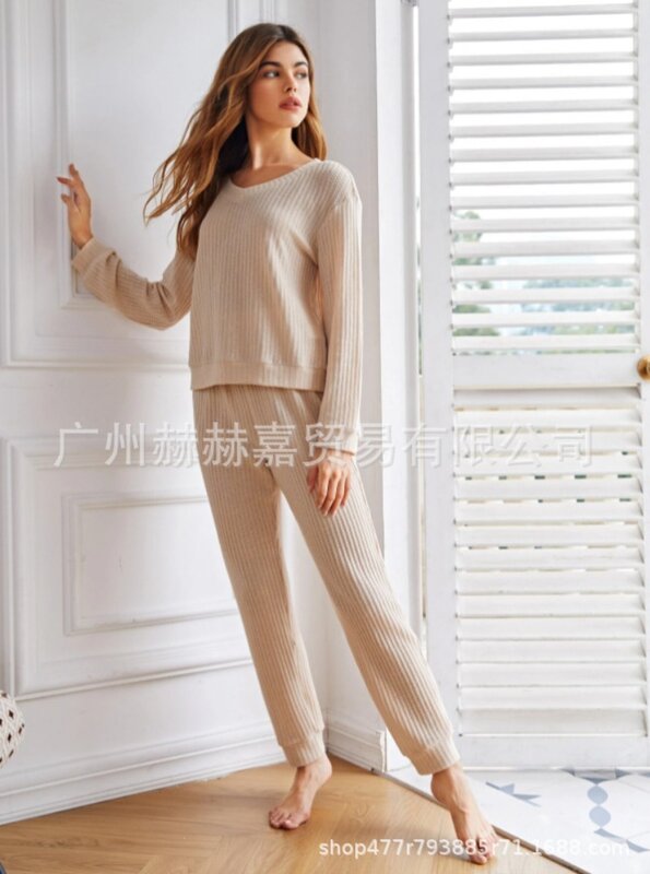 Autumn New Fashion Women's Set Solid Long Sleeve O Neck Two Piece Pants Sets Womens Outifits