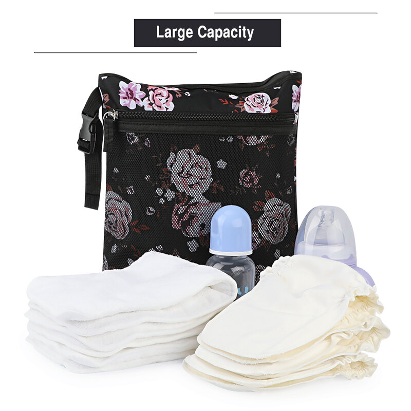 Bolsa de pañales para bebé con estampado de dibujos animados, bolso de mano impermeable para pañales húmedos y secos, con cremallera, bolsa de transporte para cochecito, bolsas de almacenamiento de pañales húmedos para viajes al aire libre