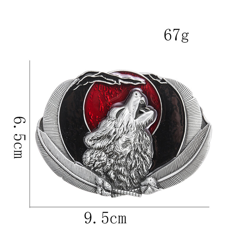 Hebilla de cinturón de cabeza de lobo Aullador, pluma de Metal, cazador de bosque, vaquero occidental, Fibulae informal, adecuado para correa de 4cm
