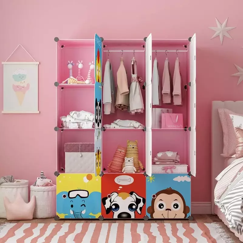 Dzieci szafa dziecko Cute Baby przenośna szafka sypialnia szafa ubrania wiszące stojak Organizer na kostki