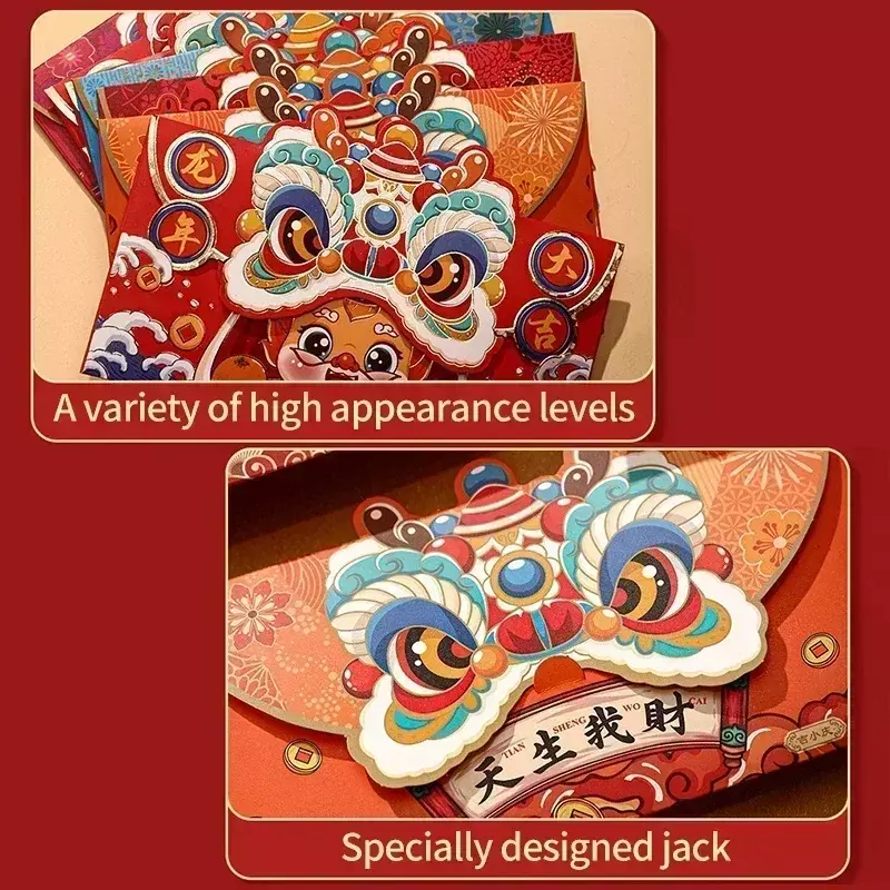 4/6Pcs 2024 Spring Festival Red Envelopes The Year of Dragon Chinese New Year Lucky Money Bag Red Packets Lunar Year Decor