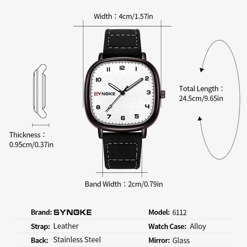 SYNOKE-Relógio militar com pulseira de couro masculino, Movimento Quartz, Luxo, Negócios, Relógio, 40mm