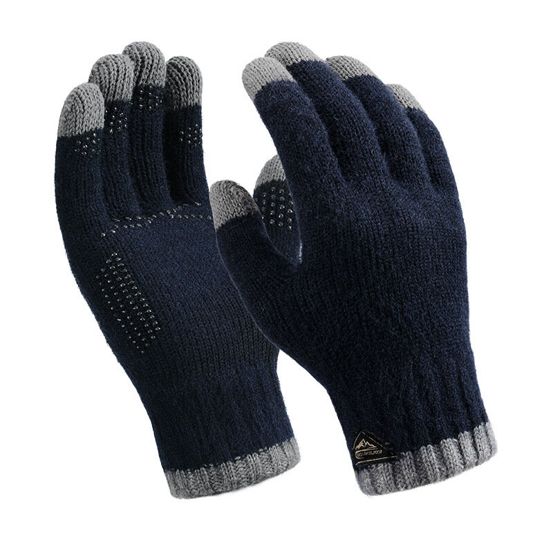 Zimowe ciepła moda dzianinowe rękawiczki męskie jazda na zewnątrz Trend wiatroszczelny, oddychający ekran dotykowy dwuwarstwowe, pogrubione rękawiczki