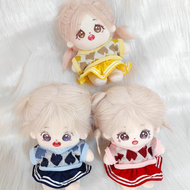 Conjunto de ropa de muñeca de algodón de 20cm, prendas de punto reemplazables de dibujos animados, ropa de vestir, sin atributos, 2 piezas