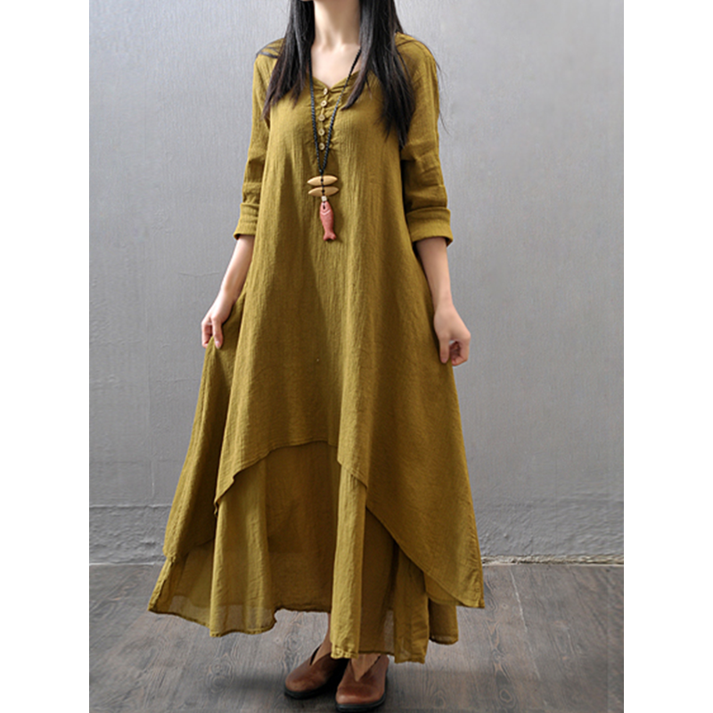 2023 New Elegant Cotton Linen Dresses for Women  Style Casual Dress Plus Size Loose Long Sleeve Robe Club Outfits