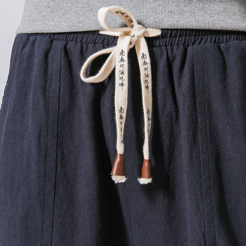 Pantalones bombachos de lino y algodón para hombre, ropa de calle con cintura elástica, holgada, estilo Retro, informal, novedad de 2022