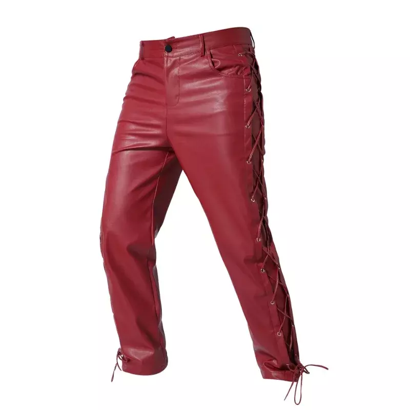 Trendy, Fashionable, Handsome, and Fashionable Solid Color Versatile Casual Men's Leather Pants
