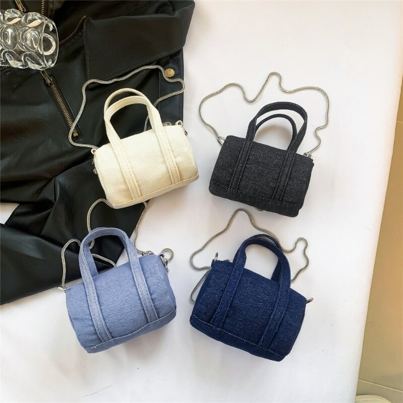 Borsa a tracolla a tracolla con catena in tela di jeans carina da donna borsa a tracolla coreana Mini borsa con manico superiore per rossetto e piccolo articolo