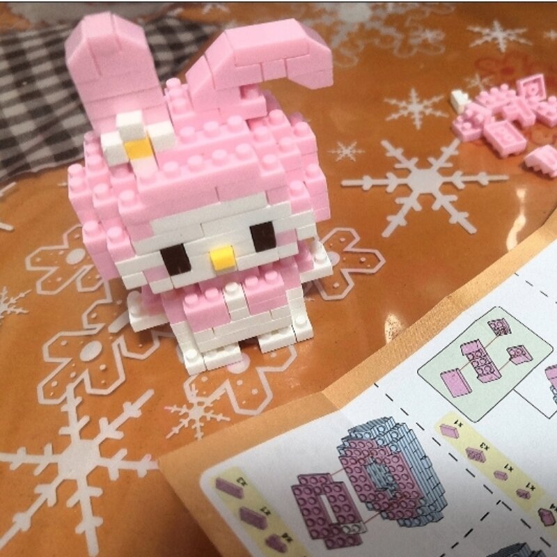 Witaj kotek klocki do budowy zabawki do montażu ozdobny Ornament Sanrio Anime figura Kuromi Model moja melodia dla dzieci Puzzle prezent