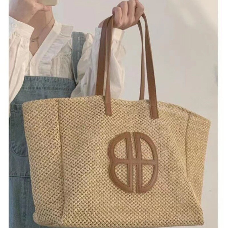 2024 New Beach Vacation Tote Bag for Women, Large Capacity Summer Travel Tote Bag Purse, Woven Straw Shoulder Bag in INS Style