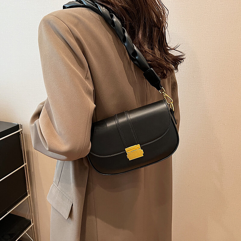 Weave Shoulder Strap Underarm Handbag 2023 New Designer Saddle Crossbody Women's Bag High Quality Pure Pu Leather Messenger Bag