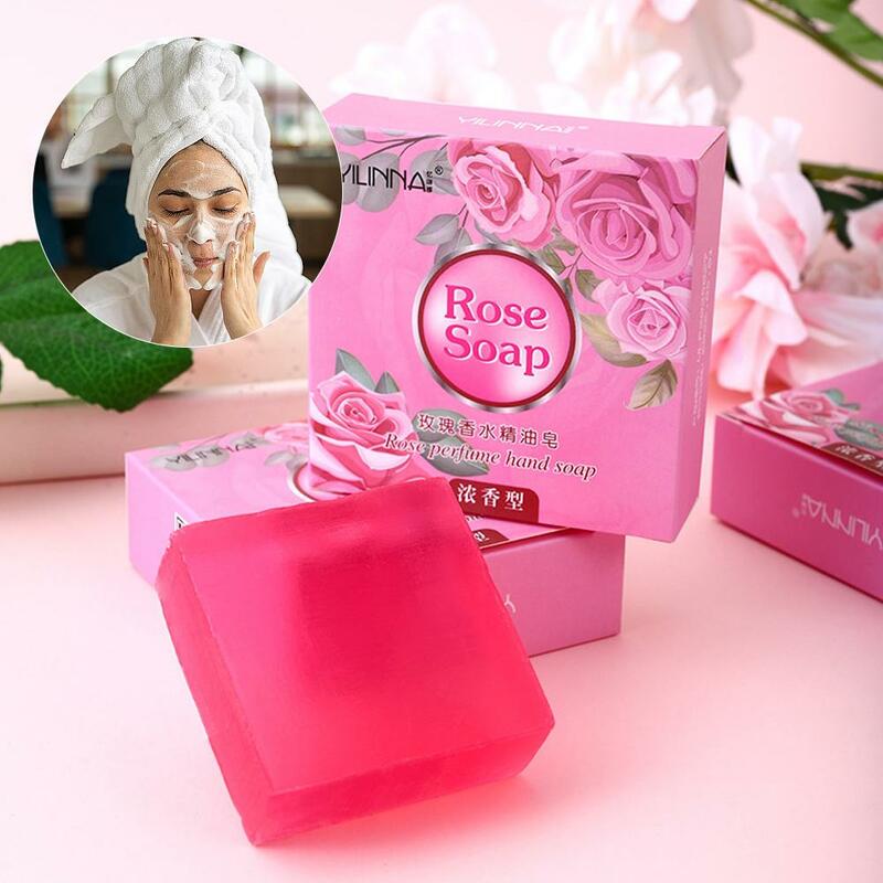 Jabón de aceite esencial de Rosa Natural hecho a mano puro para mujer, jabón de manos de larga duración, fragancia nutritiva, Clea de baño P8q1