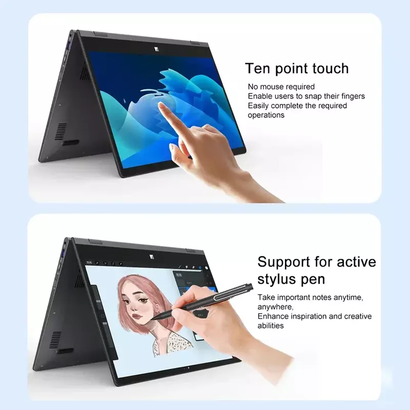 Crelander Z141 Yoga Laptop Intel N100 Processor Ips Touchscreen Ddr4 16Gb 360 Graden Opvouwbare Mini Laptop Tablet Pc Notebook