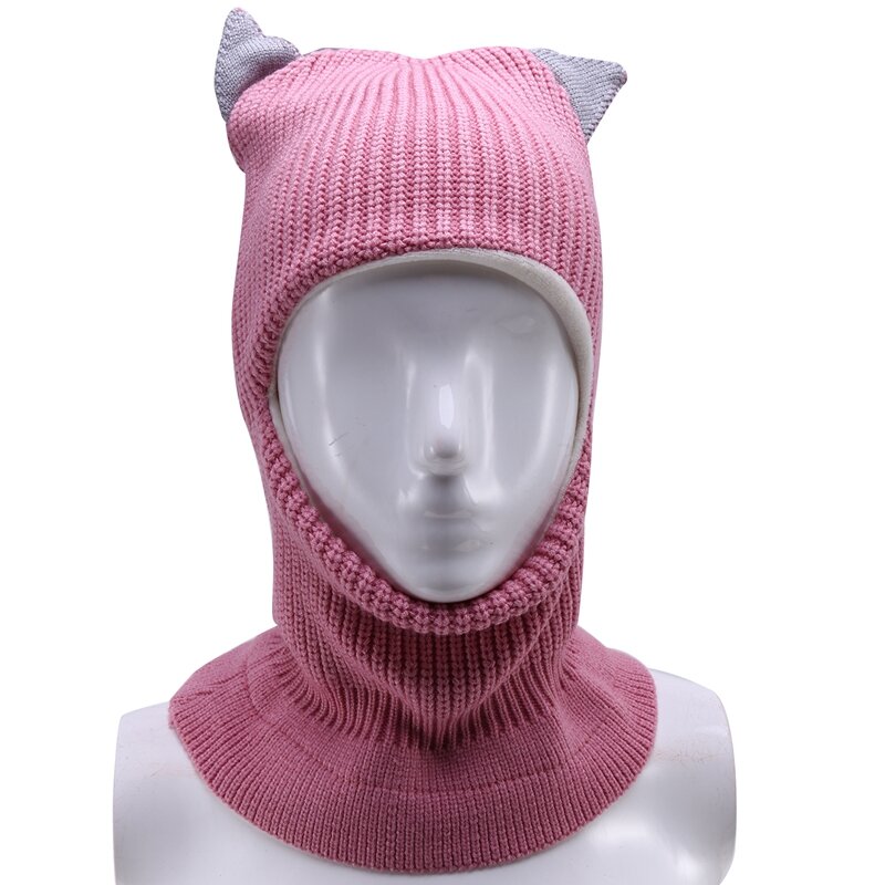 Warm Hats Thicken Windproof Plus Velvet Children's Knit One-Pieces Neck Protector Face Earmuff Hat For Kids