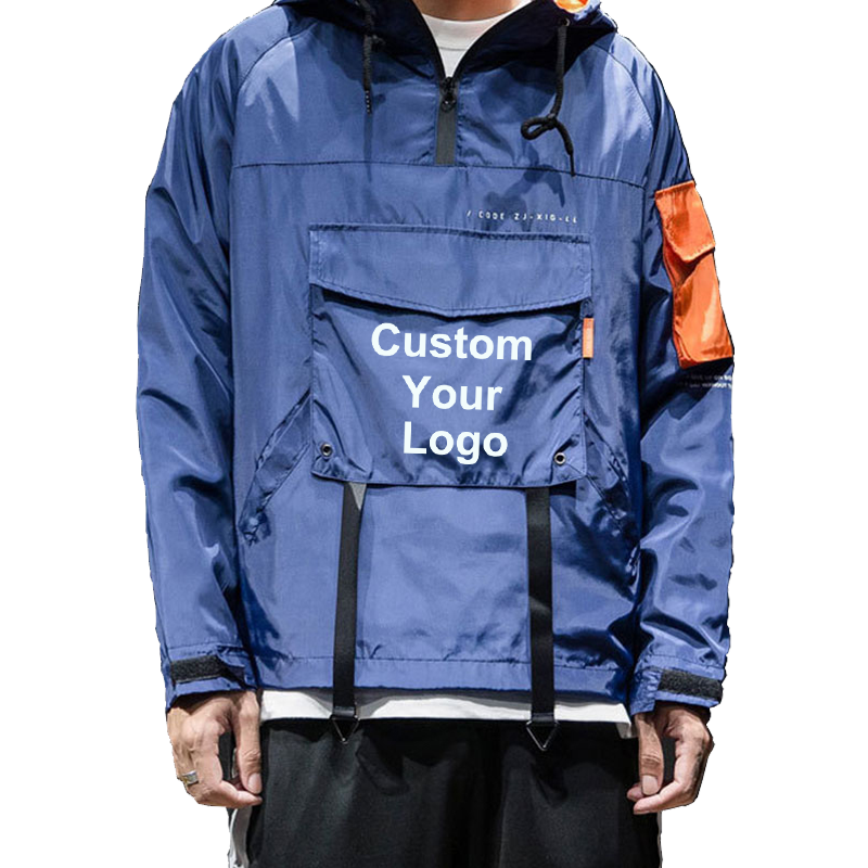 Jesień i zima nowych mężczyzn na zamówienie Logo Top z długim rękawem bluza z kieszenią moda wiatrówka hiphopowa bluza z kapturem kurtka